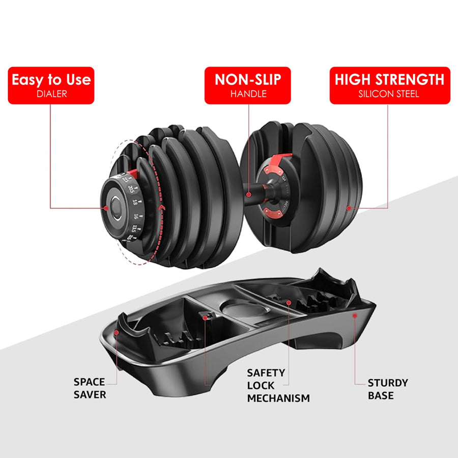 40kg Adjustable Dumbbell – 17-in-1 Quick Dial Weight Set | 5kg to 40kg | Space-Saving Strength Training Equipment with Safety Lock for Home Gym Workouts