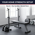 Adjustable Weight Bench with Dip Station & Barbell Rack