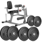A professional leg extension and curl machine with a gray steel frame and black padded comfort seating.