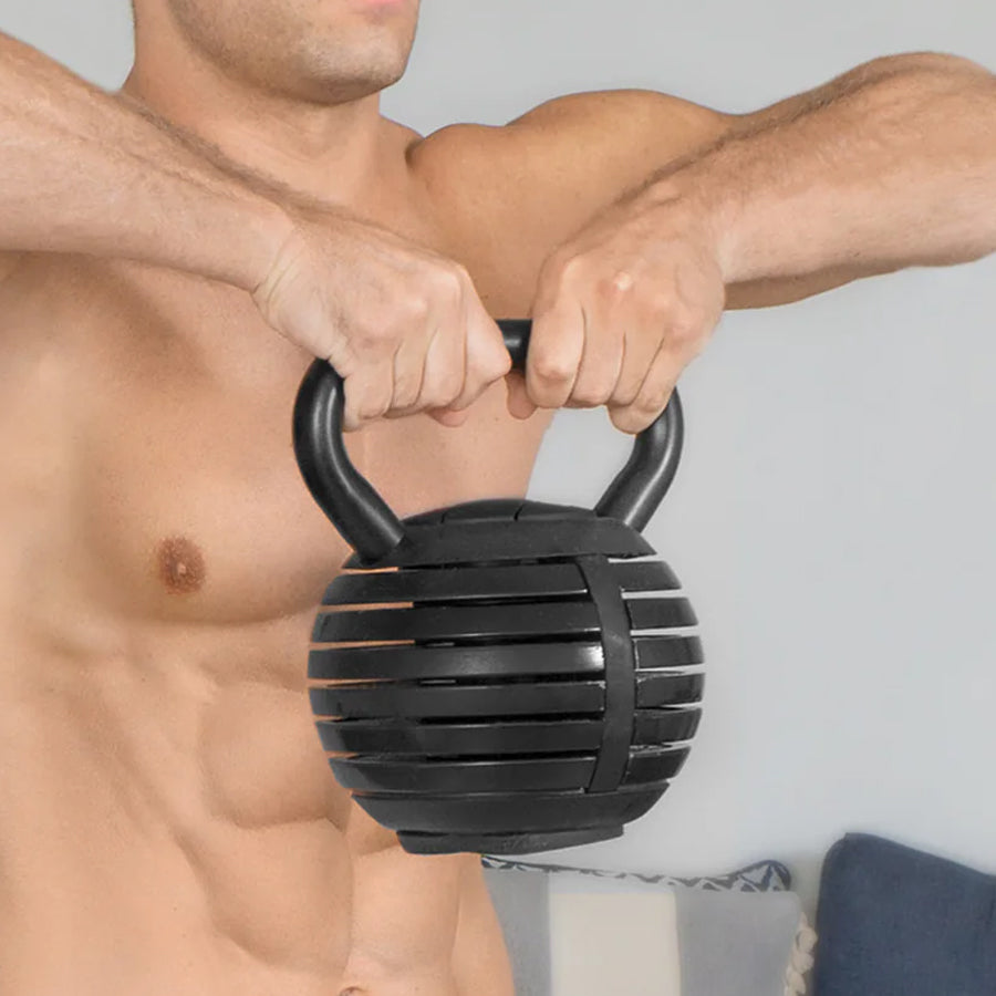 7-in-1 Adjustable Kettlebell Weight Set  to 18kg - Quick-Change Weighted Fitness System - Cast Iron Strength Training Equipment - Space-Saving Home Gym Essential for Full Body Workouts