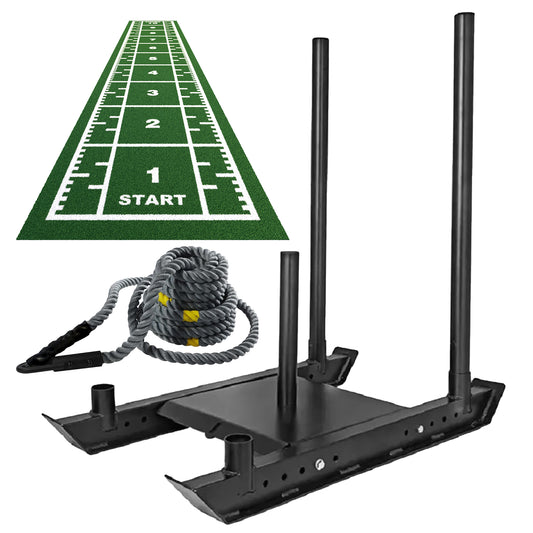 Commercial Power Sled with 10m Sprint Mat – Heavy-Duty Push/Pull Training Sled for Strength, Speed & Agility | Olympic Plate Compatible | Folding & Compact Design