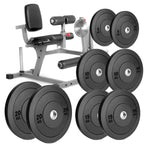 A professional leg extension and curl machine with a gray steel frame and black padded comfort seating.