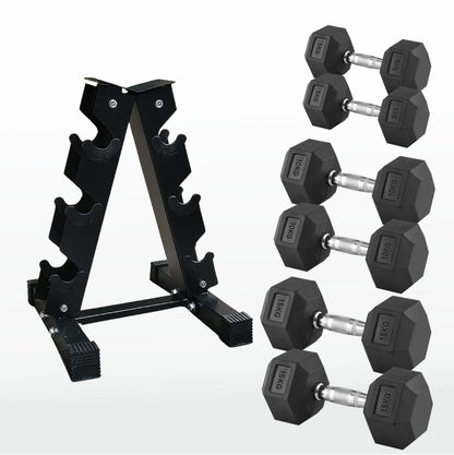 Premium Rubber-Coated Hex Dumbbells - Professional Grade Anti-Roll Design for Home and Commercial Strength Training 2.5kg-60kg