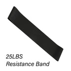 Black resistance band labeled '25LBS Resistance Band' on a white background