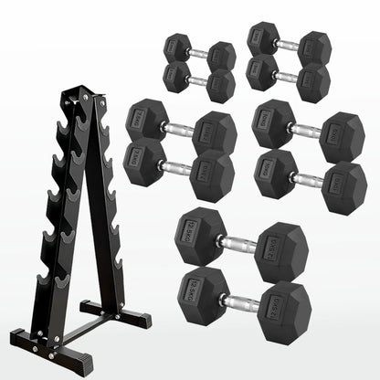 Premium Rubber-Coated Hex Dumbbells - Professional Grade Anti-Roll Design for Home and Commercial Strength Training 2.5kg-60kg