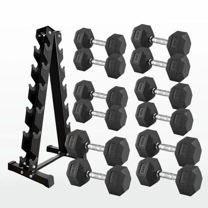 Premium Rubber-Coated Hex Dumbbells - Professional Grade Anti-Roll Design for Home and Commercial Strength Training 2.5kg-60kg