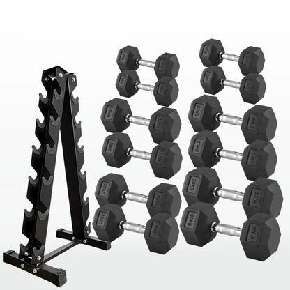 Premium Rubber-Coated Hex Dumbbells - Professional Grade Anti-Roll Design for Home and Commercial Strength Training 2.5kg-60kg