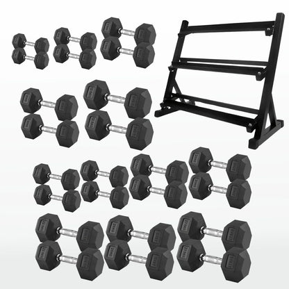 Premium Rubber-Coated Hex Dumbbells - Professional Grade Anti-Roll Design for Home and Commercial Strength Training 2.5kg-60kg