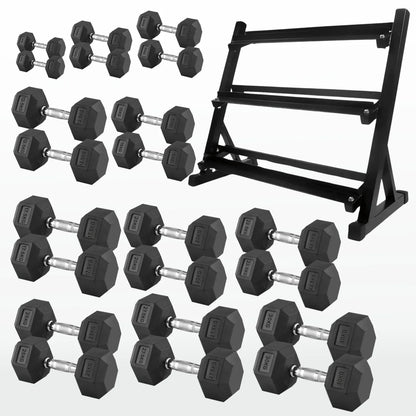Premium Rubber-Coated Hex Dumbbells - Professional Grade Anti-Roll Design for Home and Commercial Strength Training 2.5kg-60kg