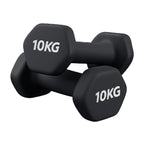 Pair of black 10KG dumbbells on a white background