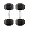 Pair of 10kg hexagonal dumbbells on a white background