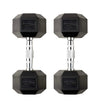 Pair of black hexagonal dumbbells with '12.5kg' marking on a white background