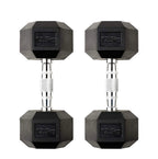 Pair of black hexagonal dumbbells with '12.5kg' marking on a white background