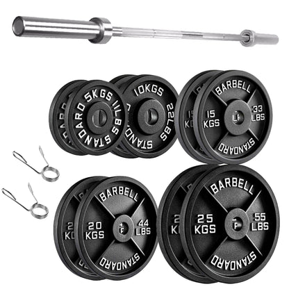 Olympic 2" Cast Iron Weight Plates – Pairs & Sets with 4ft/5ft/6ft/7ft Barbell Options | Standard Fit for Strength Training, Deadlifts & Home Gym Workouts