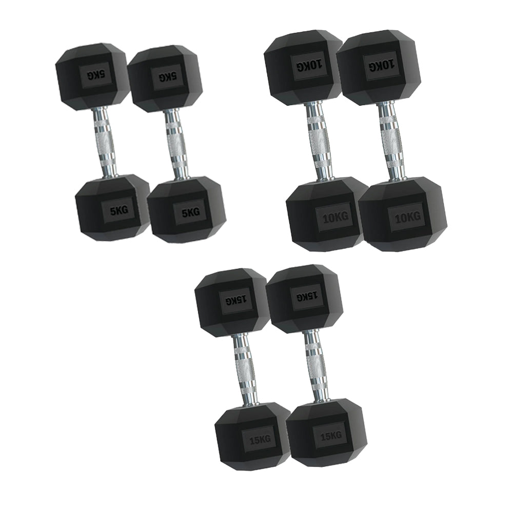 Hex Dumbbells 2.5–15kg with Rack