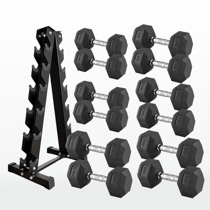 Premium Rubber-Coated Hex Dumbbells - Professional Grade Anti-Roll Design for Home and Commercial Strength Training 2.5kg-60kg
