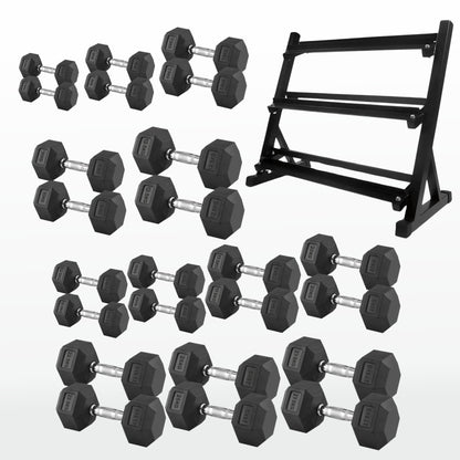 Premium Rubber-Coated Hex Dumbbells - Professional Grade Anti-Roll Design for Home and Commercial Strength Training 2.5kg-60kg