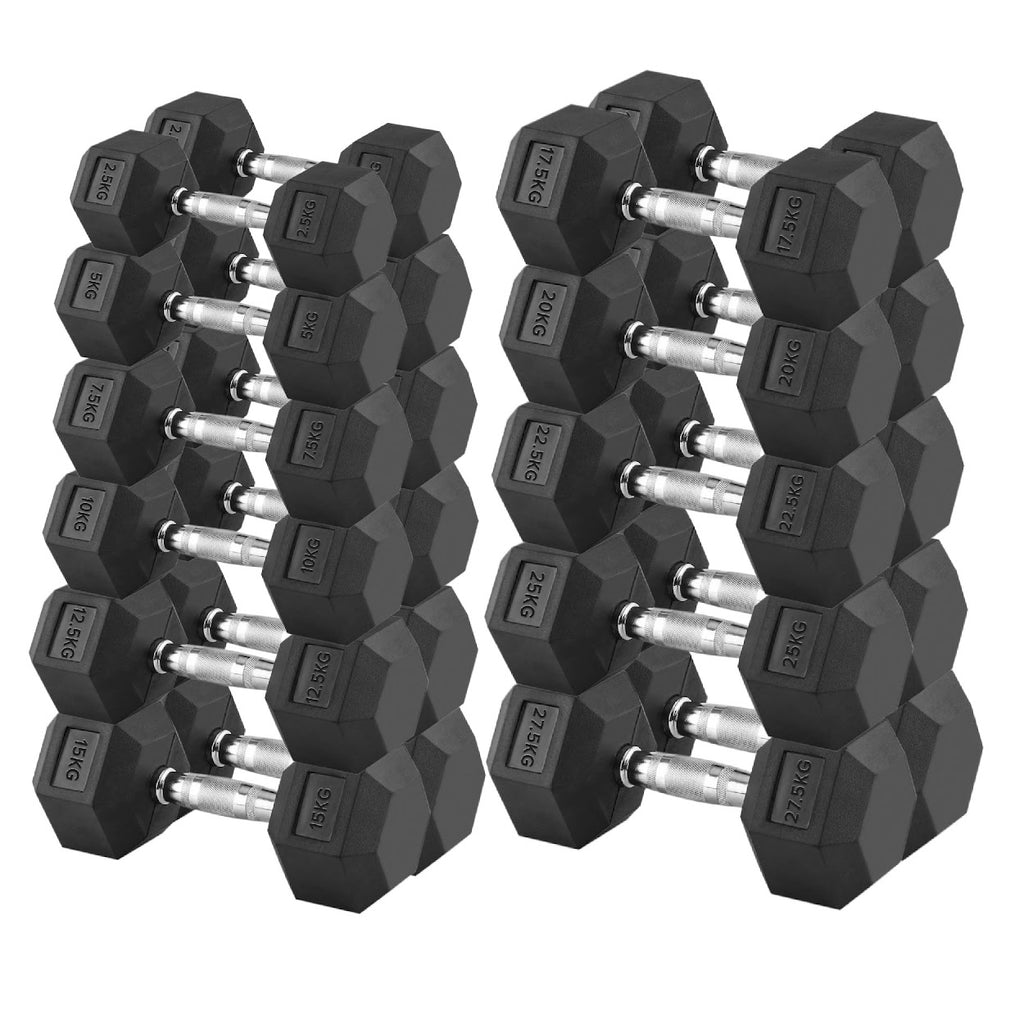 Pair of hexagonal dumbbells on a white background