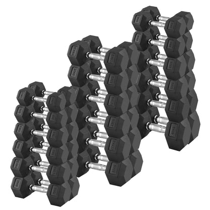 Premium Rubber-Coated Hex Dumbbells - Professional Grade Anti-Roll Design for Home and Commercial Strength Training 2.5kg-60kg