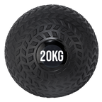 A black treaded slam ball with a textured grip and the weight '20KG' displayed on it.