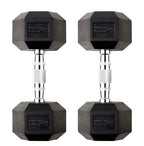 Pair of black hexagonal dumbbells with '22.5kg' marking on a white background
