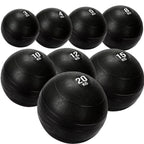 8 black heavy duty slam balls with a textured surface and the white background