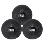 A black treaded slam ball with a textured grip and the weight '5KG,3KG,4KG' displayed on it.