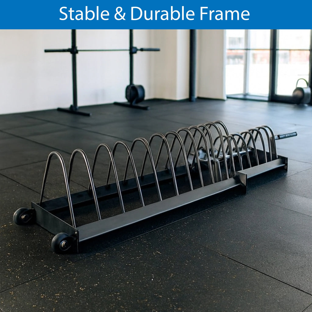 Horizontal Weight Plates Rack with Rolling Wheels & Barbell Holders