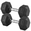 Pair of black hexagonal dumbbells with '35KG' marking on a white background