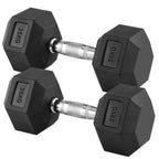 Pair of black hexagonal dumbbells with '35KG' marking on a white background