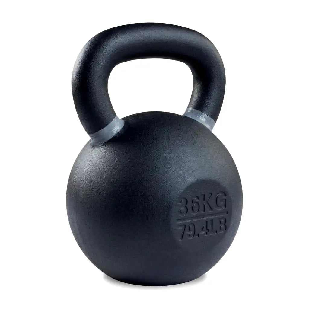 A black cast iron kettlebell with a 36KG (79.4LB) weight marking, shown on a clean white background.