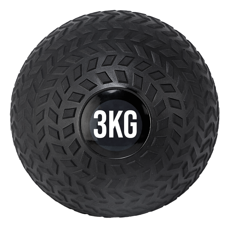 A black treaded slam ball with a textured grip and the weight '3KG' displayed on it.