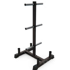 Black metal weight rack on a white background