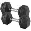 Pair of black hexagonal dumbbells with '40KG' marking on a white background