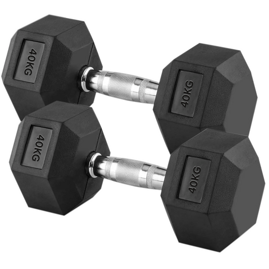 40kg Rubber Hex Dumbbells with Steel Knurled Handles – Ultra-Heavy Free Weights for Strength Training, Powerlifting & Home Gym Muscle Development