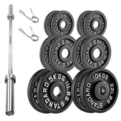 Olympic 2" Cast Iron Weight Plates – Pairs & Sets with 4ft/5ft/6ft/7ft Barbell Options | Standard Fit for Strength Training, Deadlifts & Home Gym Workouts