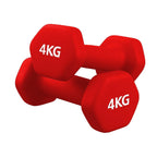 Pair of red 4KG dumbbells on a white background