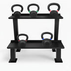 Heavy-Duty 2-Tier Steel Kettlebell & Dumbbell Storage Rack for Home & Commercial Gym