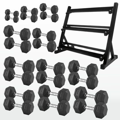 Premium Rubber-Coated Hex Dumbbells - Professional Grade Anti-Roll Design for Home and Commercial Strength Training 2.5kg-60kg