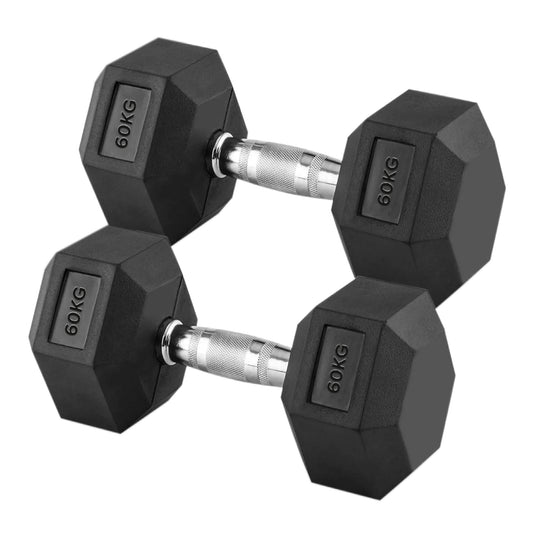 60kg Rubber Hex Dumbbells with Knurled Chrome Steel Handles – Extreme Weight Dumbbells for Strength Training, Mass Building & Heavy Home Gym Workouts