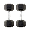 Pair of 7.5kg hexagonal dumbbells on a white background