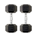 Pair of 7.5kg hexagonal dumbbells on a white background