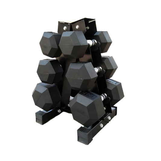 Premium Hex Dumbbells Complete Set with 3-Tier Storage Rack - Rubber Coated Weights from 2.5kg to 30kg with 2.5kg Increments for Home Gym and Professional Training