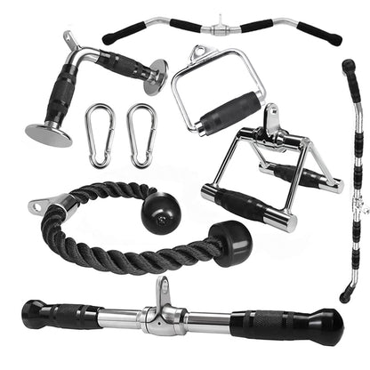 Cable Machine Attachments, Leg Cuff, Stirrup Handle, V‑Bar, Lat Bar, Straight Bar, D‑Row Bar, Curl Bar & Ankle Straps for Home Gym Strength