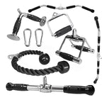 Collection of climbing equipment including ropes, carabiners, and metal hooks on a white background
