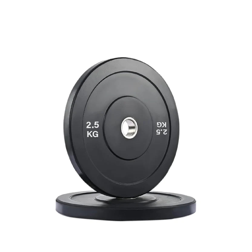 Pair of black weight plates with '2.5 KG' marking on a white background