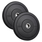 Two black weight plates with '25KG' marking on a white background