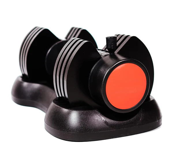 Black and red object with striped design on a white background