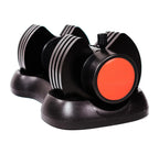 Black and red object with striped design on a white background