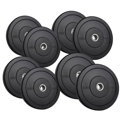 Olympic Bumper Plates – Black Hi-Temp Crumb Rubber Discs | 2” Stainless Steel Insert | Sold in Pairs or Sets with 4ft/5ft/6ft/7ft Barbell | Durable Barbell Weight Plates for Home Gym